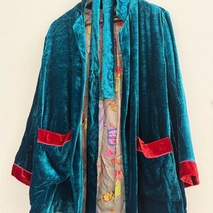 Etro Velvet Suit in Teal with Red Details